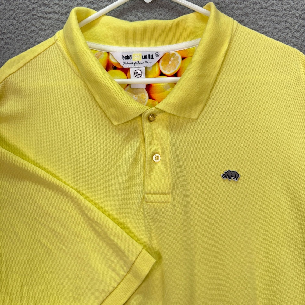 Ecko Polo Shirt Mens 3XL Yellow Short Sleeve Pique Rhino Logo Lemon Trim Street